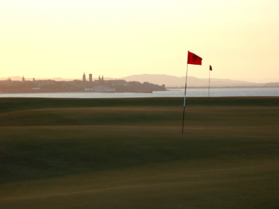 Coucher de soleil sur le green sur le Castle Course à St Andrews