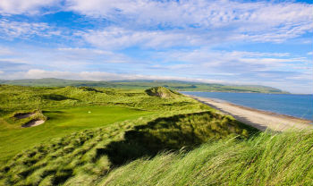 Green et mer sur le parcours de Machrihanish Dunes